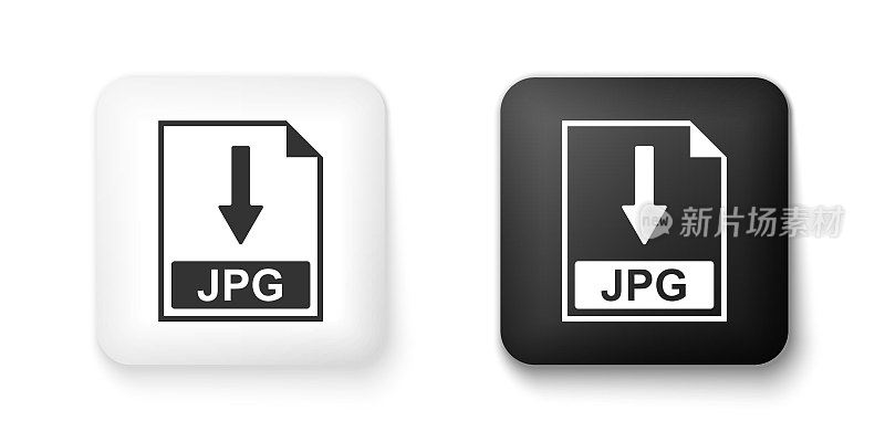 Black and white JPG file document icon. Download JPG button icon isolated on white background. Square button. Vector